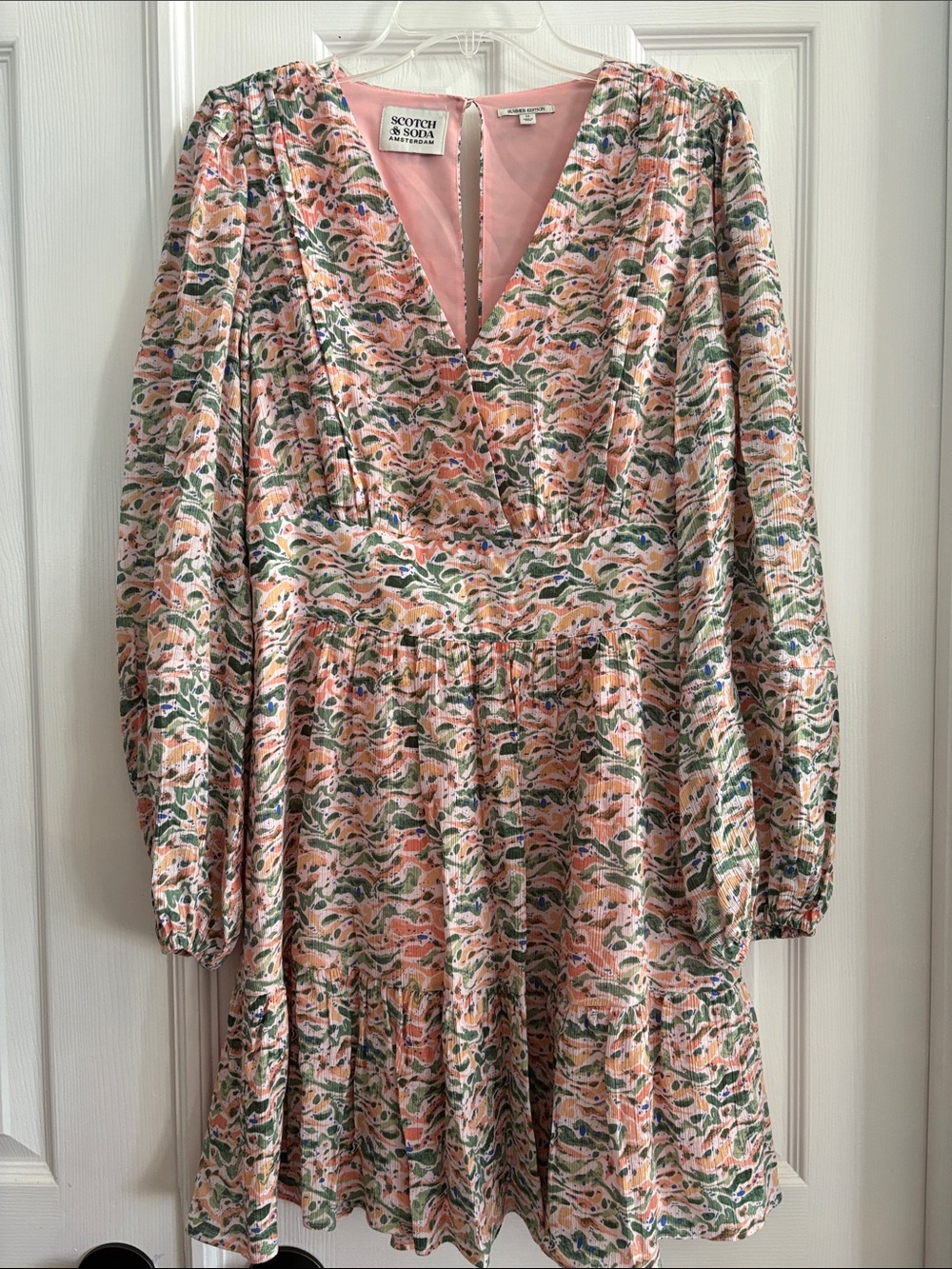 Scotch & Soda Amsterdam Pink Floral Surplice Long Sleeve Summer Edition Dress
